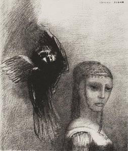 وطائر كبير ، ينزل من السماء ، يهرع نفسه في أعلى نقطة في شعرها ، اللوحة 3 من 10 بواسطة Odilon Redon