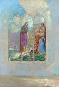 الولاء أمام شجيرة حمراء - الإخلاص بالقرب من شجيرة حمراء - رسم لأوديلون ريدون (1840-1916) بواسطة Odilon Redon