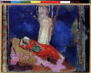 "" شابة مستلقية تحت شجرة "(امرأة ترقد تحت الشجرة) لوحة رسمها أوديلون ريدون (1840-1916) 1900-1901 الغواش وتمبرا. نابيس. متحف هيرميتاج ، سانت بطرسبرغ (سانت بطرسبرغ) بواسطة Odilon Redon