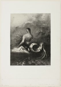 صافرة الإنذار تخرج من الأمواج ، مرتدية النيران ، اللوحة 4 من 8 من "Les Origines" بواسطة Odilon Redon