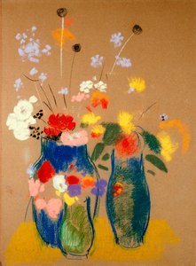 ثلاث مزهريات من الزهور ، حوالي 1908-10 (باستيل على ورق) بواسطة Odilon Redon