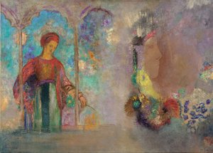 امرأة في رواق قوطي - امرأة مع أزهار - Peinture de Odilon Redon (1840-1916) بواسطة Odilon Redon
