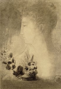امرأة في الملف الشخصي مع إكليل الغار. صورة امرأة مع إكليل الغار ، بواسطة Odilon Redon