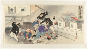 تصوير الحرب الصينية اليابانية في بيونغ يانغ Nisshin sensô Nissei Heijô shôho zu (العنوان على الكائن) بواسطة أوغاتا جيكو