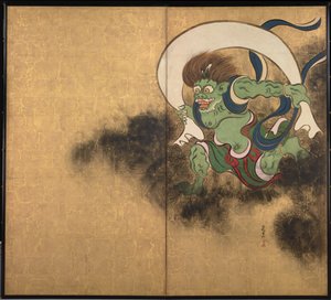 إله الريح. الجزء الأيمن من الشاشات ذات الشقين Wind Wind and Thunder God ، أوائل القرن الثامن عشر. بواسطة أوغاتا كورين