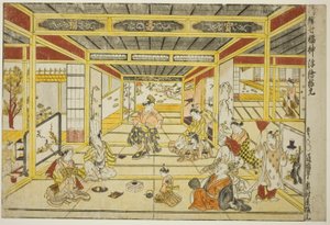 صورة منظور أصلية للآلهة السبعة العصرية ذات الحظ السعيد (Furyu shichi fukujin uki-e kongen) بواسطة أوكومورا ماسانوبو