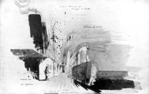 في اللحظة التي ضرب فيها طوربيد من غواصة ألمانية تحت 20 سنة RMS لوسيتانيا ، 7 مايو 1915 ، 1926 بواسطة أوليفر بيرسي برنارد