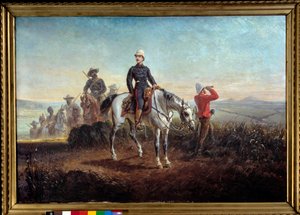 الحملة الاستعمارية في جنوب إفريقيا: "" الأمير الإمبراطوري يوجين لويس نابليون بونابرت (1856-1879) في زولولاند "لوحة رسمها أوليفييه بيشات (1825-1912) ، 87 × 128 سم. القرن ال 19. متحف القصر Compiegne - الحملة الاستعمارية في جنوب إفريقيا: " بواسطة أوليفر بيشات
