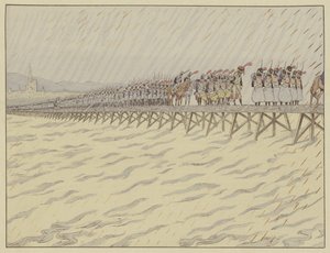 نابليون وجيشه يعبرون نهر الراين في كيل ، 1 أكتوبر 1805 بواسطة وظيفة Onfray de Breville
