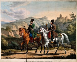 فارسي يدخن النرجيلة على ظهور الخيل ، حوالي 1820