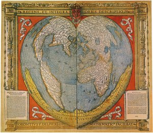 خريطة العالم على شكل قلب بواسطة Oronce الجميلة