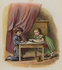 طفلان يقرآن الكتب (لون ليثو)