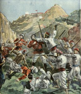 مهاجمة البريطانيين في حصن ملا - خان أثناء ثورة في الهند عام 1897 (نقش)