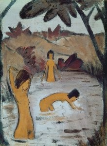 ثلاثة حمامات في البركة. حوالي عام 1912