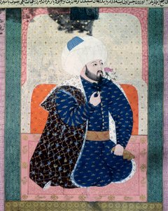 صورة لسلطان الدولة العثمانية محيت الثاني (محمد الثاني الفاتح أو محمد الثاني الفاتح) (1430-1481) صورة مصغرة من المخطوطة (السيدة 1973 ، الورقة 62 أ) "زبدة الطوارخ" (زبدة الطوارخ) ( Creme of Stories) للمؤرخ سيد لقمان أ بواسطة المدرسة العثمانية