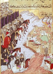Second Crusade (1147-1149): the Crusades in front of the city of Aleppo in Syria. 16th century miniature. Topkapi Sarayi Istanbul بواسطة المدرسة العثمانية