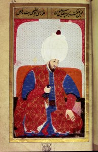 سليمان (سليمان) الأول العظيم (1494-1566) ، منمنمات السلطان العثماني من مخطوطة "" الفراسة البشرية (حول الترتيبات الشخصية للعثمانيين) لسيد لقمان حسين. (السيدة ty6087 ، الورقة 27 ب) بواسطة المدرسة العثمانية