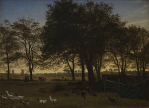 حفلة في Iselingen. في الخلفية كنيسة Vordingborg وبرج Goose. مساء سبتمبر بواسطة PC Skovgaard