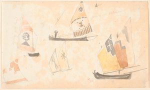 صفحات كراسة الرسم مع دراسات المراكب الشراعية الفينيسية. بواسطة PC Skovgaard