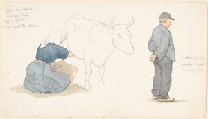 ورقة دراسة مع فتاة تحلب بقرة ، مزارع دائم. بواسطة PC Skovgaard