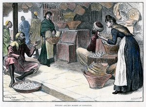 سوق الدواجن والبيض في جبل طارق ، عام 1880. بواسطة ف نومان