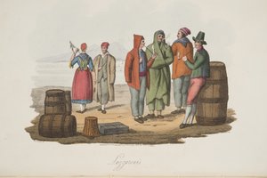 Lazzaroni من المشهد الإيطالي ، يمثل الآداب والعادات والتسلية في مختلف ولايات إيطاليا ، حانة. 1806 (نقش ملون يدوي) بواسطة بي فان (بعد) ليربيرجي