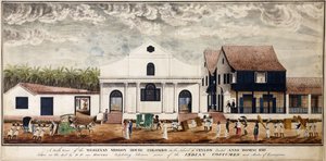 منظر جنوبي لمنزل Wesleyan Mission ، كولومبو على جزيرة سيلان ، أقيمت Anno Domini 1816 ، حوالي 1816 (ألوان مائية) بواسطة P. فان هوتين
