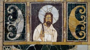 Inlaid marble depicting face of Christ, artifact from Rome, Italy, Early Christian period بواسطة باليو كريستيان