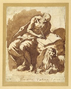 St. Jerome seated on a rock, writing (pen & ink with wash on paper) بواسطة بالما إل جيوفان