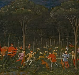 الصيد في الغابة ، c.1465-70 زيت على تفاصيل لوحة 100861
