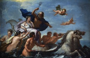 De Matteis، Paolo (1662-1728) انتصار نبتون وأمفيتريت زيت على قماش الباروك إيطاليا ، مدرسة Neaple Villa Margherita ، Bordighera 51x76 لوحة