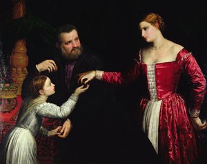 A lady and gentleman with their daughter (oil on canvas) بواسطة باريس بوردون