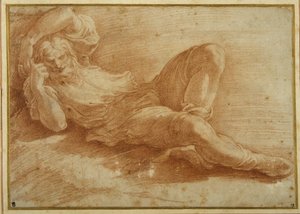 Bearded figure, sleeping (red chalk on white paper) بواسطة بارميجيانينو