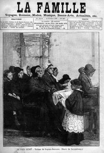 قطعة الخبز المنقوشة منذ عام 1888 بعد لوحة داجنان-بوفيريه. غلاف جريدة "La famille" لعام 1888. بواسطة باسكال أدولف جان داجنان بوفيريه