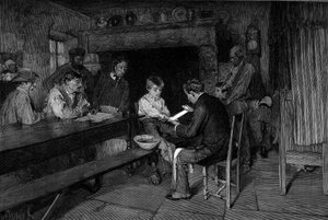 الحادث (1879): طبيب يعالج إصابة فلاح شاب. نقش بعد لوحة باسكال دجنان بوفيريه (داجنان بوفيريه) (1852-1929). في "" The Illustrous World "رقم 1208 بتاريخ 22 مايو بواسطة باسكال أدولف جان داجنان بوفيريه