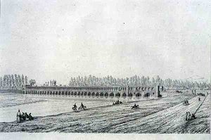 جسر الله فيردي خان ، في أصفهان ، من "رحلة بيتوريسك" من بلاد فارس ، نقشها كلود سوفاجوت (1832-1885) نشره لوميرسييه ، باريس بواسطة باسكال كزافييه (بعد) كوست