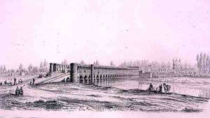 جسر الله فيردي خان ، في أصفهان ، من "رحلة بيتوريسك" من بلاد فارس ، نقشها كلود سوفاجوت (1832-1885) نشره لوميرسييه ، باريس بواسطة باسكال كزافييه (بعد) كوست
