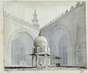 محكمة جامع السلطان حسن بالقاهرة مصر. لوحة مائية لباسكال كوست (1787-1879). مكتبة بلدية مرسيليا