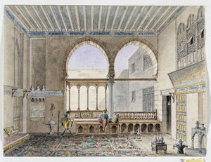 منظر داخلي لقصر الشيخ جبرتي. لوحة مائية لباسكال كوست (1787-1879) متحف آثار البحر الأبيض المتوسط ، مرسيليا