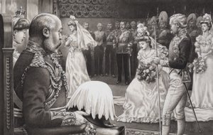 تقديم المبتدئين إلى إدوارد السابع (1844-1925) والملكة ألكسندرا (1841-1910) (غواش على ورق)