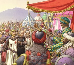 صلاح الدين الأيوبي يأمر بإعدام 200 من فرسان الهيكل والفرسان الهوسبتاليين (رسم على ورق)
