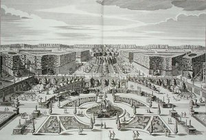 الشلال العظيم لقصر وحدائق المتعة الأميرية ، برلين ، نقش بواسطة كارل رمشارد (1678-1735) ، نُشر في 1711-16 (نقش)