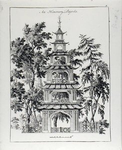 معبد فخري ، من "العمارة الصينية والمدنية والزينة" ، تم نشره عام 1759 (نقش) (صورة بالأبيض والأسود)