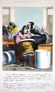 عامل في صناعة القبعات يكتب رسالة ، حوالي 1840 (لون ليثو) بواسطة بول (بعد) جافارني