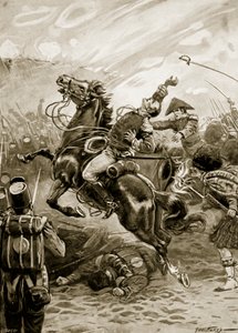 وفاة السير إدوارد باكينهام ، رسم توضيحي من "معارك القرن التاسع عشر" بقلم أرشيبالد فوربس وجا هينتي والرائد آرثر غريفيث (ليتو) بواسطة بول (بعد) هاردي