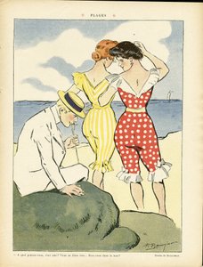 Illustration of Paul Balluriau (1860-1917) in Le Rire, 01/08/08 - Beaches - Leisure, Love, Fashion, Maritime Marine Seaside, Swimwear بواسطة بول بالورياو