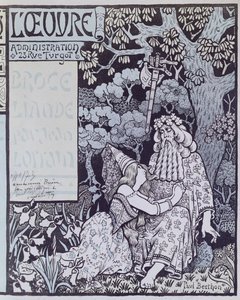 The Enchanter Merlin and the Fairy Vivien in the Forest of Broceliande ، من "Broceliande" ، مسرحية جان لورين (1855-1906) حوالي عام 1900 (نقش خشبي)