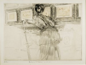 امرأة تنظر إلى رسومات واتو في متحف اللوفر ، ج. 1895 بواسطة بول سيزار هيليو