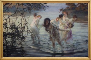 إباتس سعيد. شابات يلهون أثناء السباحة في مياه أحد الأنهار. لوحة لبول إميل شاباس (1869-1937) ، زيت على قماش ، حوالي 1899. متحف الفنون الجميلة في نانت.