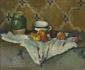 لا تزال الحياة مع جرة وكوب وتفاح ، كاليفورنيا. 1877. بواسطة بول سيزان